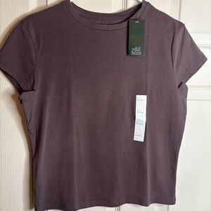 NWT Cute Basic Size L Women's Short Sleeve Baby Tee Chocolate Brown